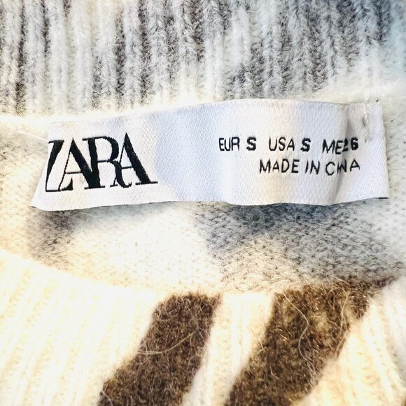 Zara Zebra Print Long Sleeve Fitted Dress-Small-Brown/Winter Wh.-Soft-Pull On - Picture 13 of 14